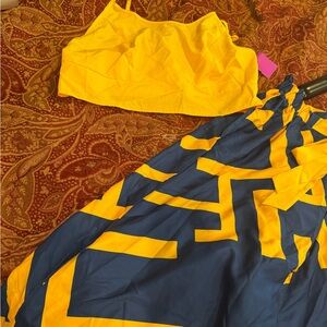 Yellow Crop Top and Blue pants Set